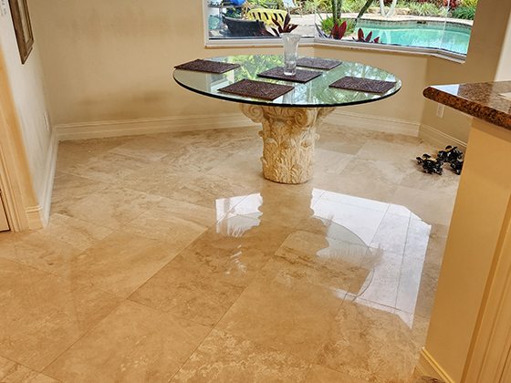 Polished travertine floor